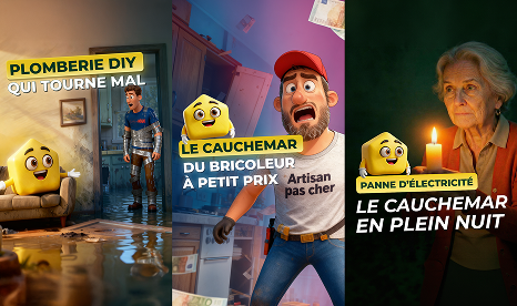 Gui — AI mascot character design for Le Guide de l'Habitat showing the friendly robot guide
